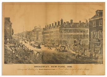 (NEW YORK CITY.) after Thomas Hornor. Broadway, New-York, 1836, Shewing Each Building from Webbs Emporium of Light